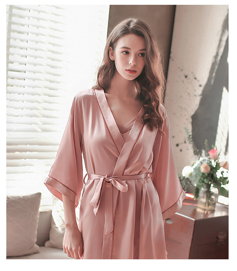 Women Silk Pajamas Dress Sleepwear Set