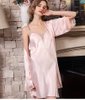 Women's Sexy Silk Robe Pajama Set Silk Nightgown with Sleeves