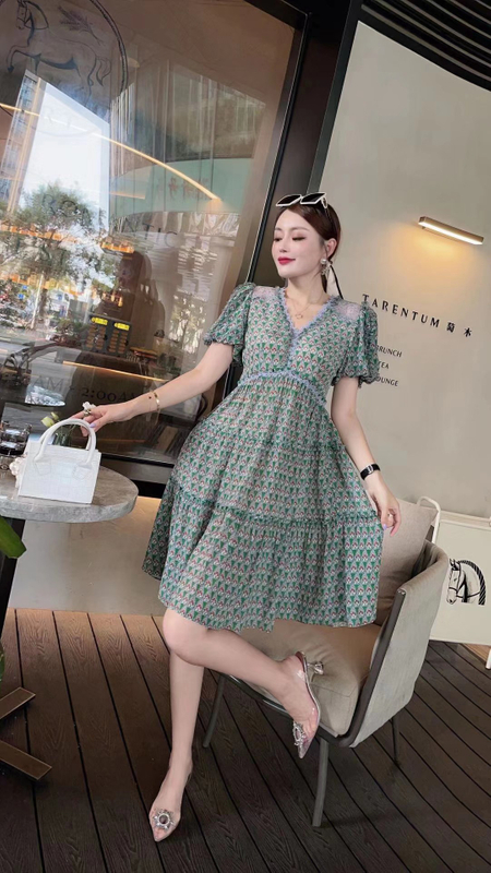 Printed Luxury Nature Silk Dress for Girl 