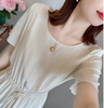 Short Sleeve Silk Jacquard Long Dress in White