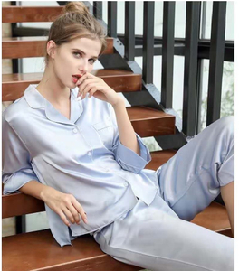 Personalised Long Sleeve Silk Silver Pajamas Set 