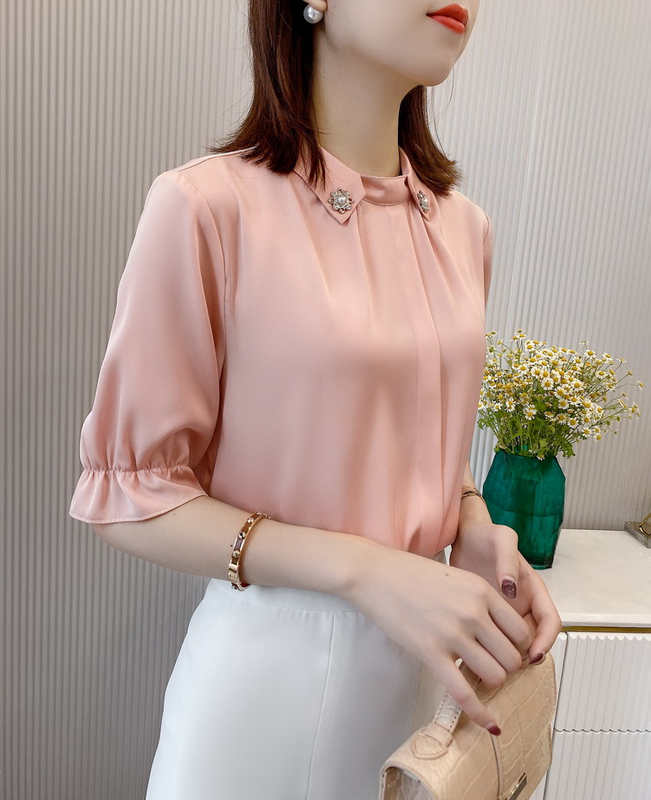 Designer Silk Collared Short Sleeve Shirt /Silk blouse