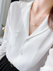 Designer Ladies White Silk Crepe De Chine Shirt with Long Sleeves