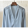 Collarless Elegant Pure Silk Tops for Woman in Blue