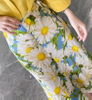 A Line Floral Printed Silk satin Midi Skirt
