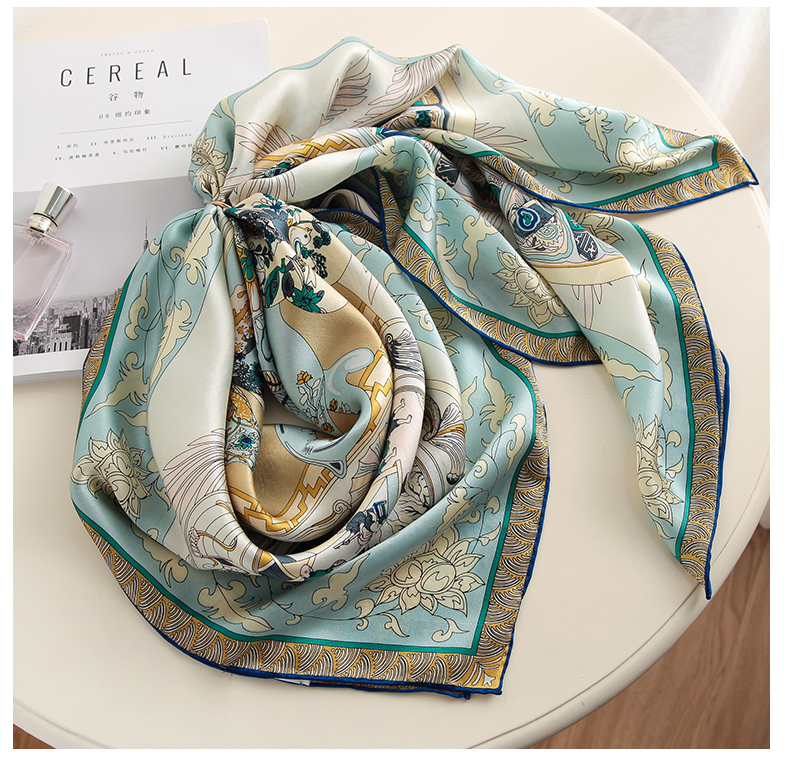 Large square silk printed floral scarf for women