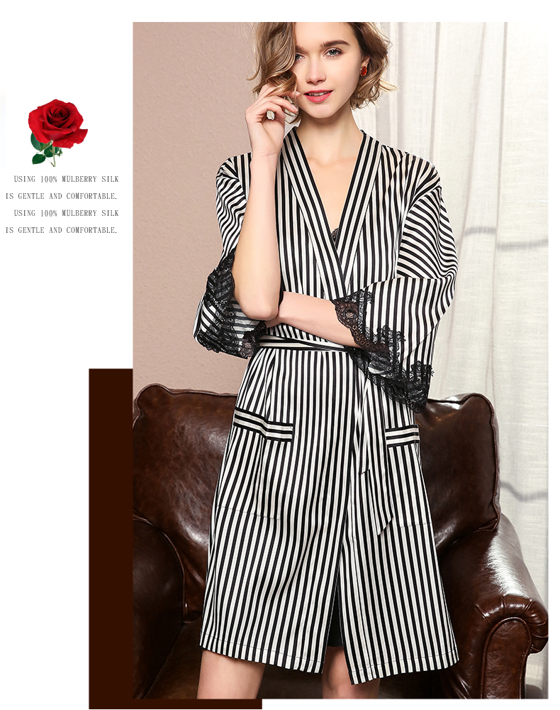 Chinese Silk Pajamas Long Silk Nightgown And Robe Set in Black 