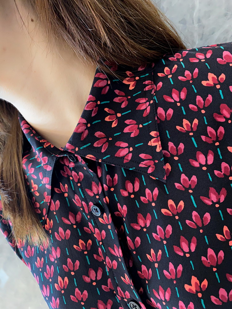 Tailored Long Sleeve Button Up Red Silk Shirt for Women