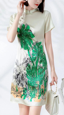 Chinese Traditional Dress with Silk Charmeuse Fabric in Digital Print for Ladies