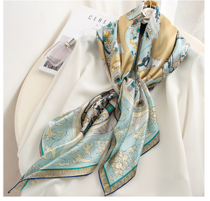 Large square silk printed floral scarf for women