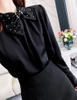 Designer Ladies Black Office Blouse with Bow on The Neck
